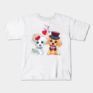 Lovers cute cartoon labrador retriever dogs Kids T-Shirt